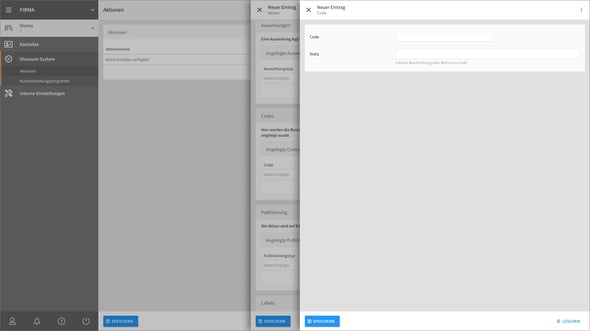 Aktionen - Codes Detailseite